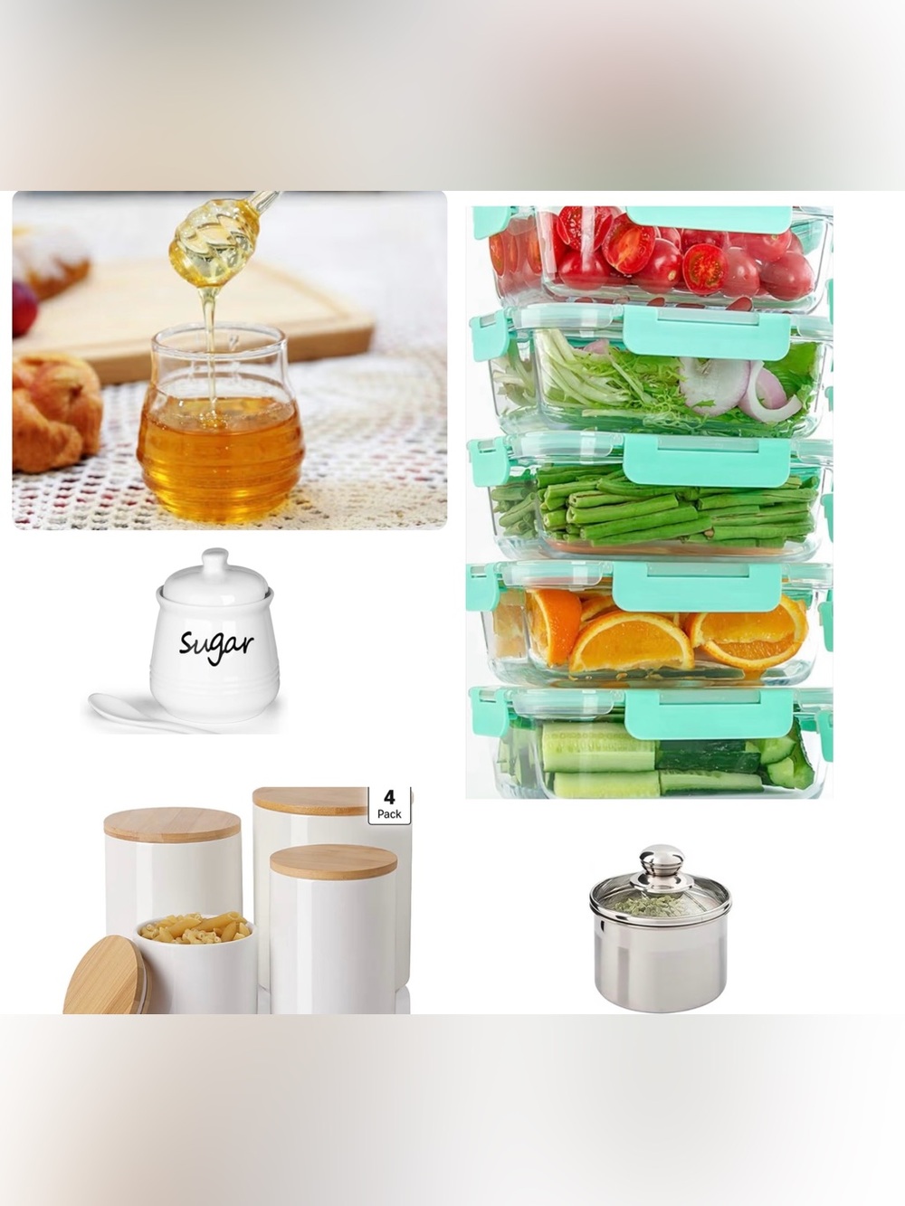Canister Sets - Sugar Jar - Honey Jar - 5 Pack Glass Containers